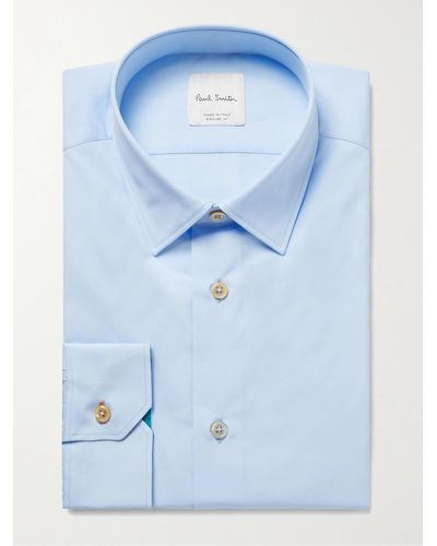 Paul Smith Hellblaues Hemd aus Baumwollpopeline mit schmaler Passform