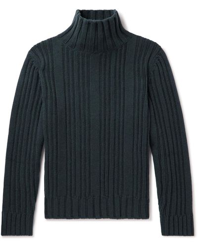 Loro Piana Ribbed Baby Cashmere Rollneck Sweater - Blue