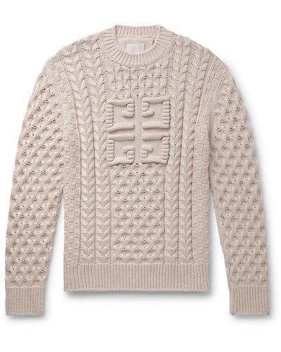 Givenchy Logo-jacquard Cable-knit Cotton-blend Sweater - White