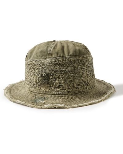Kapital The Old Man And The Sea Distressed Buckled Cotton-twill Bucket Hat - Green