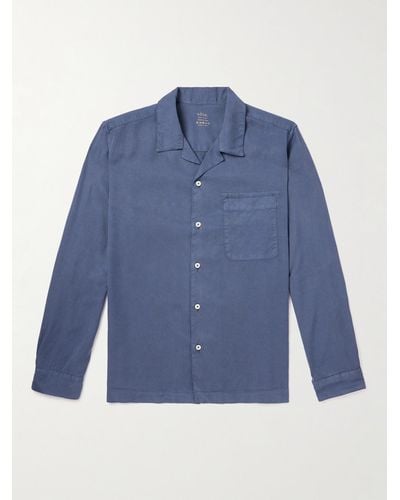 Altea Camp-collar Cotton-poplin Shirt - Blue