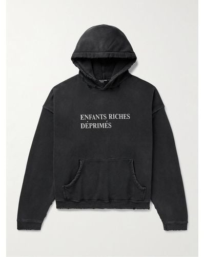 Enfants Riches Deprimes Thrashed Distressed Logo-print Cotton-jersey Hoodie - Black