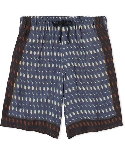 Dries Van Noten Straight-leg Printed Satin Shorts - Blue