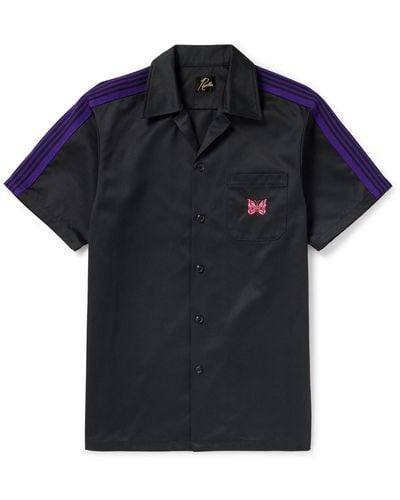 Needles Webbing-trimmed Embroidered Twill Shirt - Black