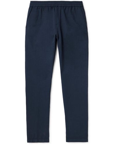 Sunspel Straight-leg Cotton And Linen-blend Drawstring Pants - Blue