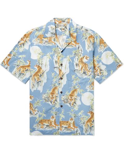 Go Barefoot Tiger Convertible-collar Printed Cotton-blend Shirt - Blue