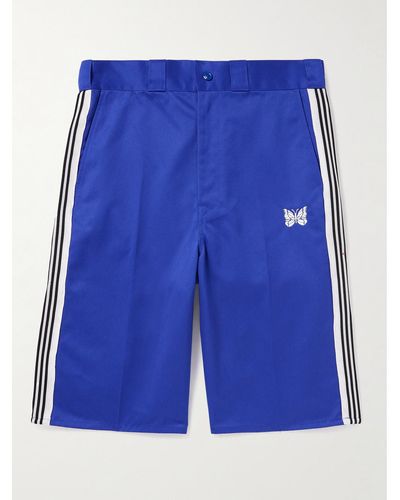 Needles Wide-leg Webbing-trimmed Embroidered Twill Shorts - Blue
