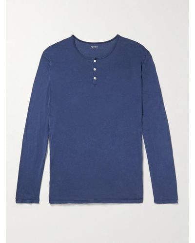 Hartford Henley Shirt aus Baumwoll-Jersey in Stückfärbung - Blau