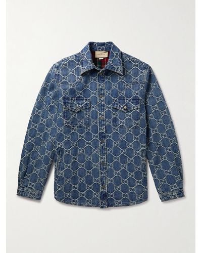 Gucci Cosmogonie Padded Logo-jacquard Denim Overshirt - Blue