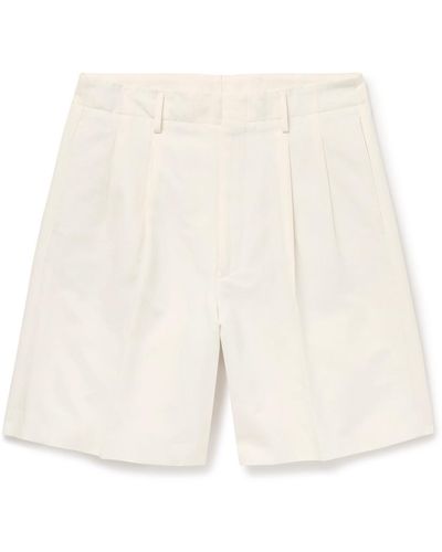 Loro Piana Joetsu Wide-leg Pleated Cotton And Linen-blend Twill Shorts - White