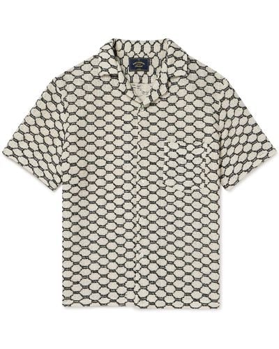 Portuguese Flannel Net Camp-collar Crochet-knit Cotton-blend Shirt - Gray