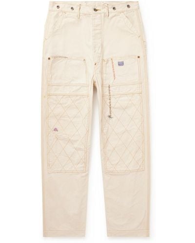 Kapital Lumber Embroidered Straight-leg Cotton-canvas Cargo Pants - Natural