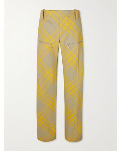 Burberry Wide-leg Checked Virgin Wool-twill Trousers - Yellow