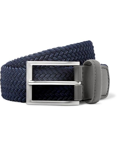 Kjus 3.5cm Navy Leather-trimmed Woven Webbing Belt - Blue