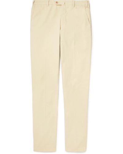 Loro Piana Pantaflat Slim-fit Pleated Stretch-cotton Pants - Natural