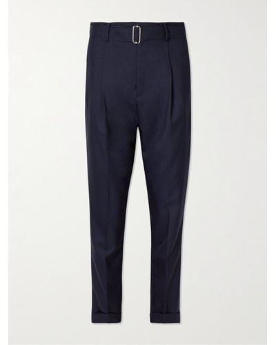 Officine Generale Hugo Tapered Belted Wool Suit Trousers - Blue