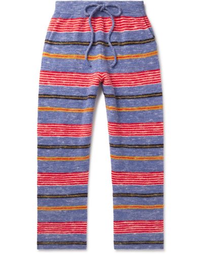 The Elder Statesman Jasper Straight-leg Striped Brushed Cashmere-blend Sweatpants - Red