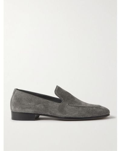 Manolo Blahnik Truro Leather-trimmed Suede Loafers - Grey