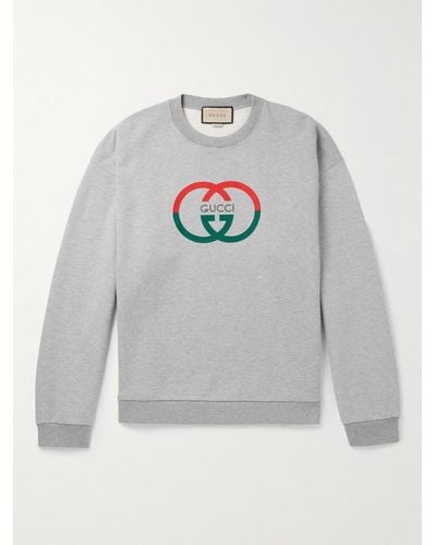 Gucci Interlocking G-print Crewneck Cotton-jersey Sweatshirt - Grey