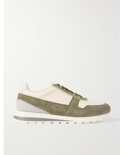 Brunello Cucinelli Olimpo Textured-leather And Suede Trainers - Natural