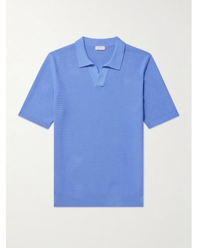 Sunspel Knitted Cotton Polo Shirt - Blue