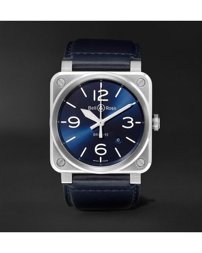 Bell & Ross Br 03-92 Blue Steel Automatic 42mm Steel And Leather Watch