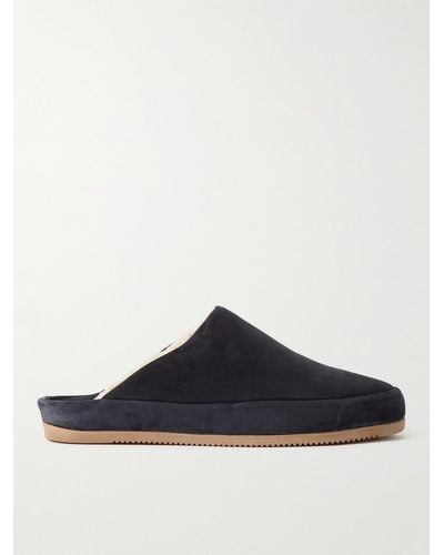 Mulo Shearling-lined Suede Slippers - Blue