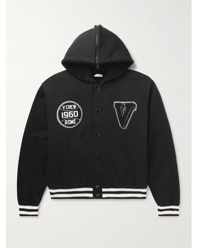 Valentino Garavani Logo-appliquéd Cotton-jersey Hooded Varsity Jacket - Black