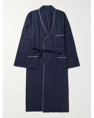 Anderson & Sheppard Piped Linen Robe - Blue