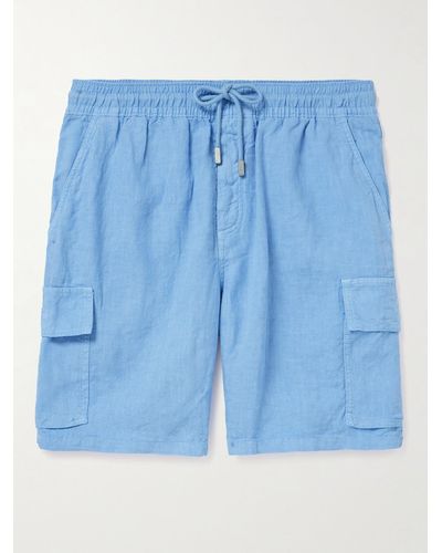 Vilebrequin Shorts cargo a gamba dritta in lino con coulisse - Blu