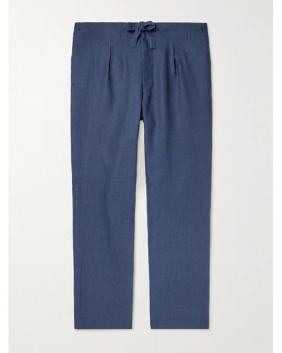 STÒFFA Slim-fit Straight-leg Linen Drawstring Trousers - Blue
