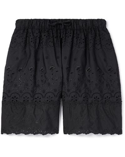 Simone Rocha Wide-leg Broderie Anglaise Cotton-poplin Drawstring Shorts - Black