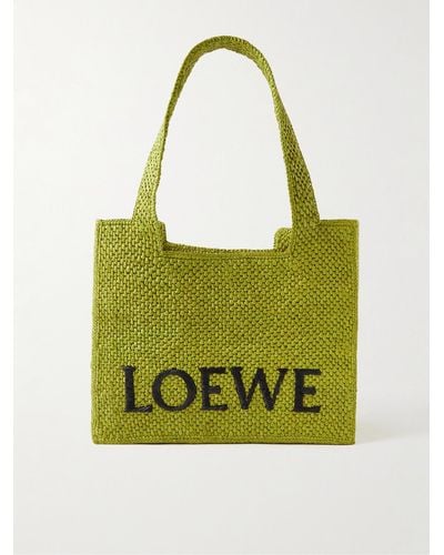 Loewe Paula's Ibiza Tote bag media in rafia con logo ricamato Font - Verde