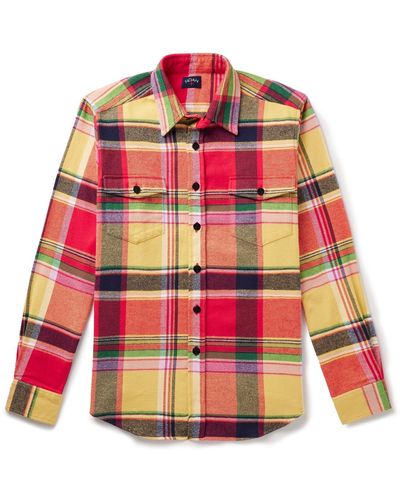 Noah Checked Brushed Cotton-flannel Shirt - Red