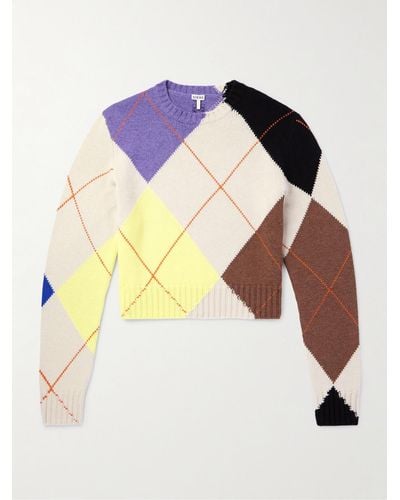 Loewe Slim-fit Cropped Argyle Cashmere Sweater - Natural