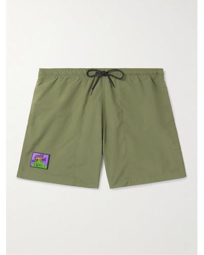 Good Morning Tapes Straight-leg Logo-appliquéd Recycled Swim Shorts - Green