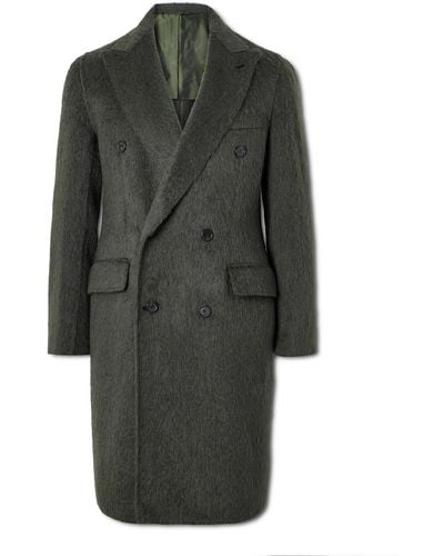 Brioni Double-breasted Brushed Alpaca And Wool-blend Coat - Gray
