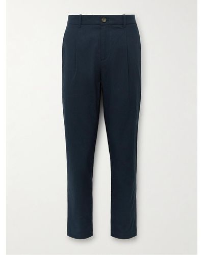 MR P. Daniel Slim-fit Pleated Cotton-blend Seersucker Suit Trousers - Blue