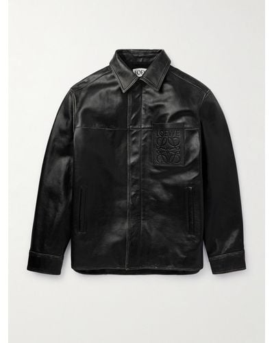 Loewe Lederjacke mit Logoprägung in Distressed-Optik - Schwarz