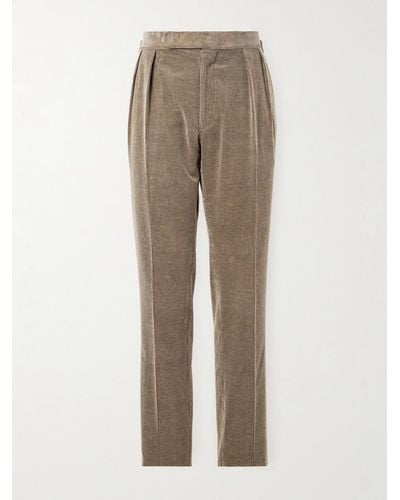 Ralph Lauren Purple Label Gregory Straight-leg Pleated Cotton And Cashmere-blend Corduroy Trousers - Natural
