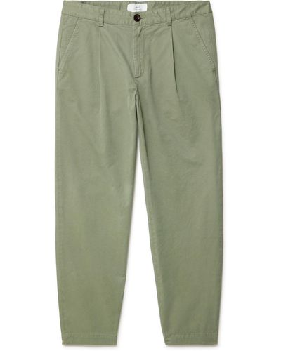 MR P. Tapered Pleated Garment-dyed Cotton-blend Twill Pants - Green