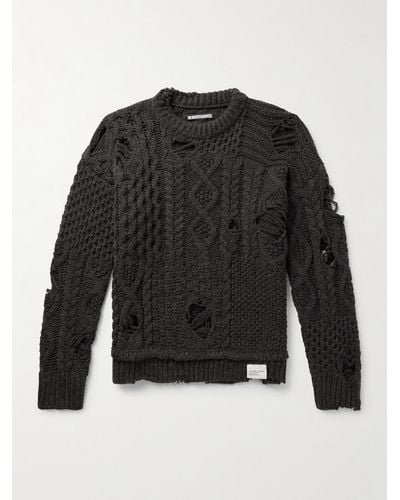 Neighborhood Savage Logo-appliquéd Distressed Knitted Sweater - Black