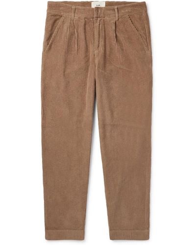 Folk Signal Tapered Pleated Cotton-corduroy Pants - Brown