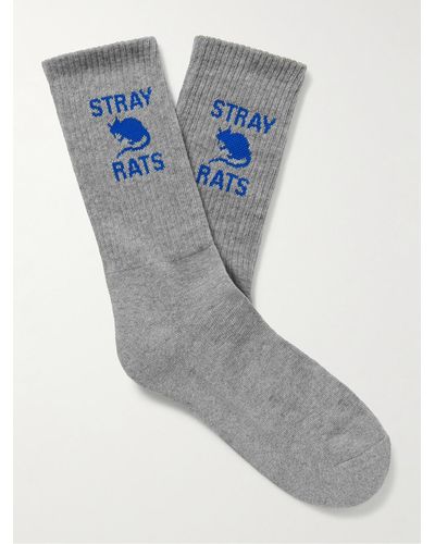 Stray Rats Logo-intarsia Cotton-blend Socks - Grey