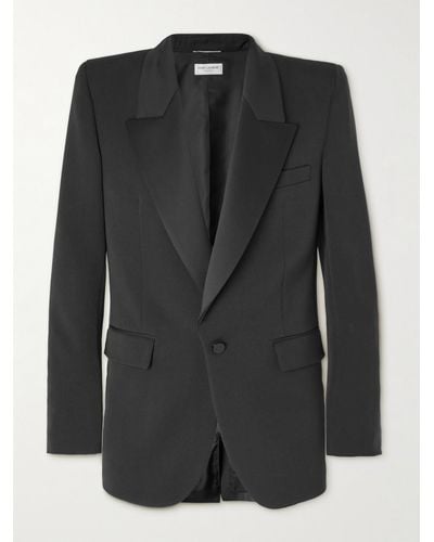 Saint Laurent Slim-fit Satin-trimmed Grain De Poudre Wool Tuxedo Jacket - Black