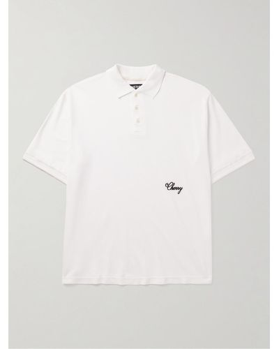 CHERRY LA Logo-embroidered Washed Cotton-piqué Polo Shirt - White