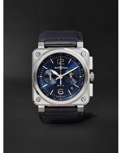 Bell & Ross Br 03-94 Blue Steel Automatic Chronograph 42mm Steel And Leather Watch, Ref. No. Br0394‐blu-­st/sca - Black