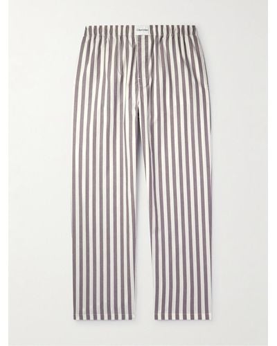 Calvin Klein Pantaloni da pigiama a gamba dritta in popeline di misto cotone a righe - Bianco
