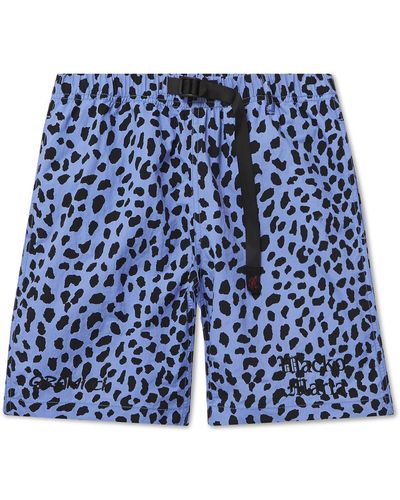 Wacko Maria Gramicci Straight-leg Belted Leopard-print Nylon Shorts - Blue