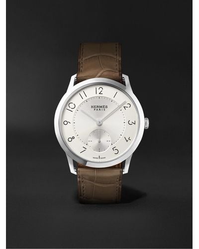 Hermès Slim D'hermès Acier Automatic 39.5mm Stainless Steel And Alligator Watch - Black